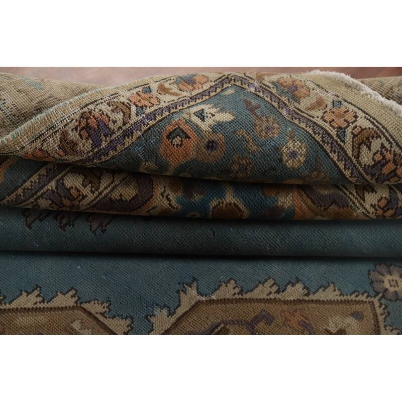 Blue Tabriz Vintage Persian Area Rug Hand-Knotted Wool Carpet - 9'4" x 12'7"