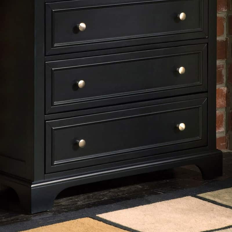 Homestyles Bedford 4- Piece Black Wood Queen Headboard, Two Nightstands and Chest Set
