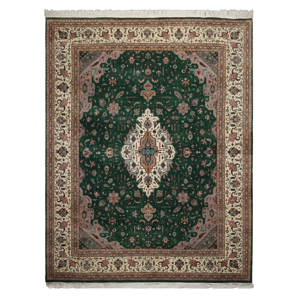 9'2''x11'10'' Hand Knotted Wool Green Pak Persian 300 KPSI Velvety Rug - 9' 2'' x 11' 10''