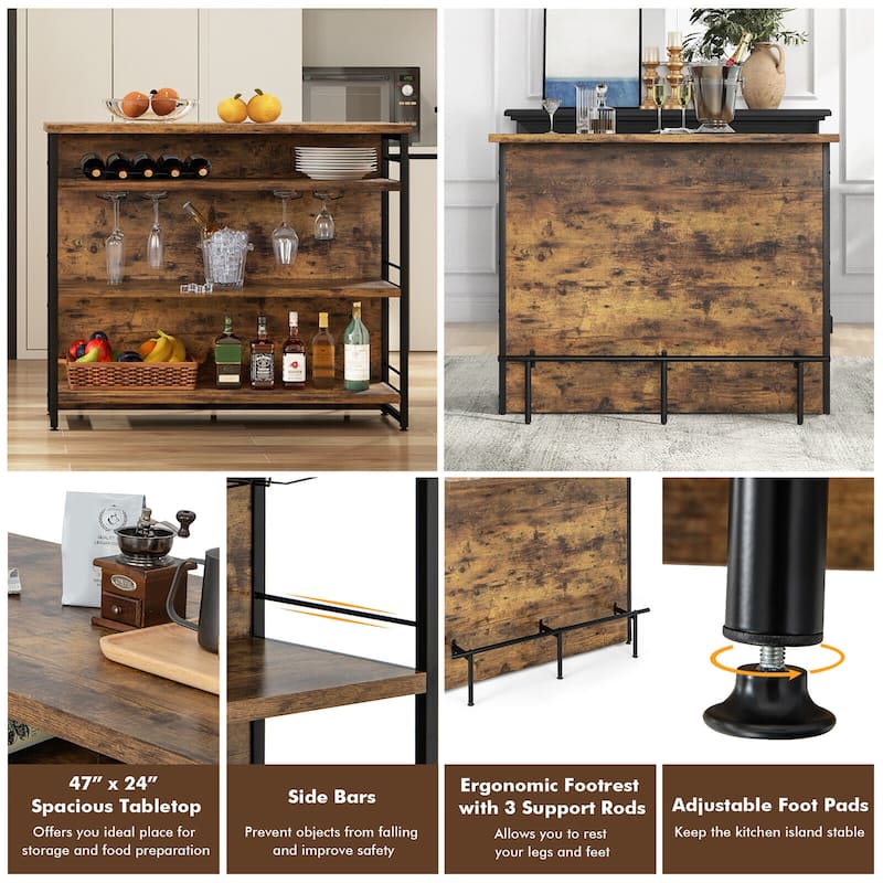 Gymax Industrial Kitchen Island Bar Table 4-Tier Storage Shelf Wine