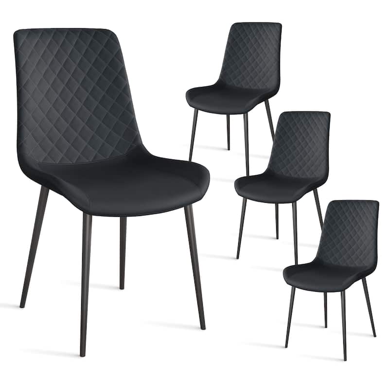 Black PU Leather Dining Chair Set of 4 with Metal Legs