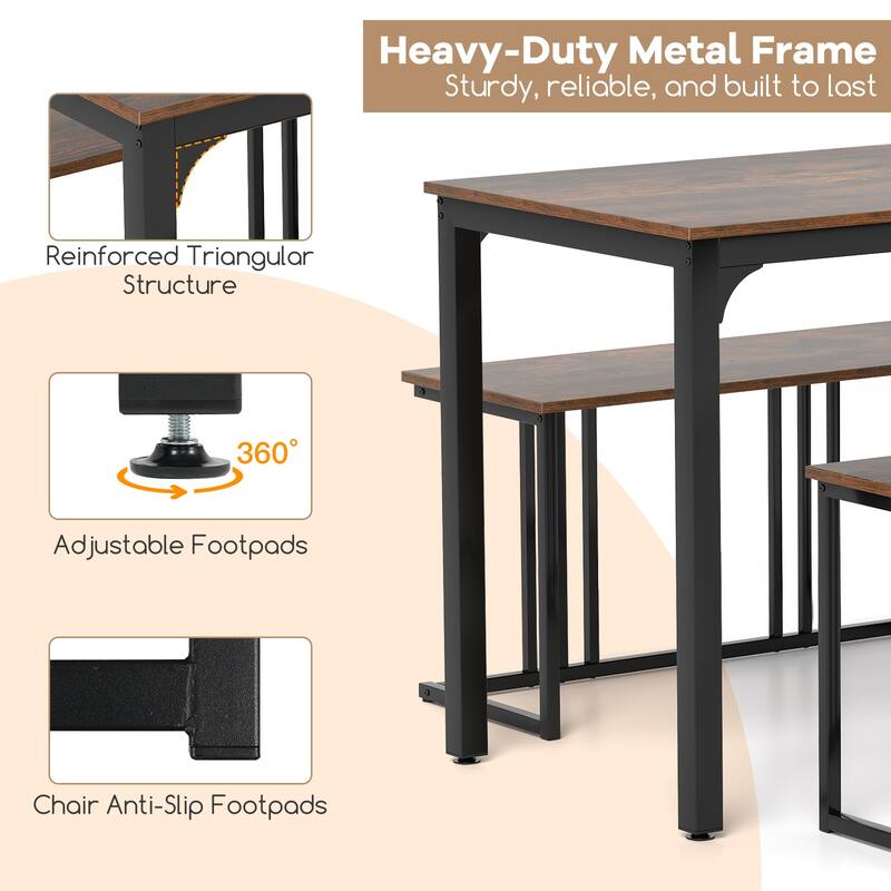 Gymax 4-Piece Dining Table Set Industrial Kitchen Table Set w/ Bench &