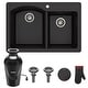 preview thumbnail 33 of 42, KRAUS Forteza Granite 33 inch 60/40 Undermount Drop-in Kitchen Sink 33" L x 22" W (sink KGD-50BLACK) w/ KWD100-75MBL - Black Sink with Black Garbage Disposal