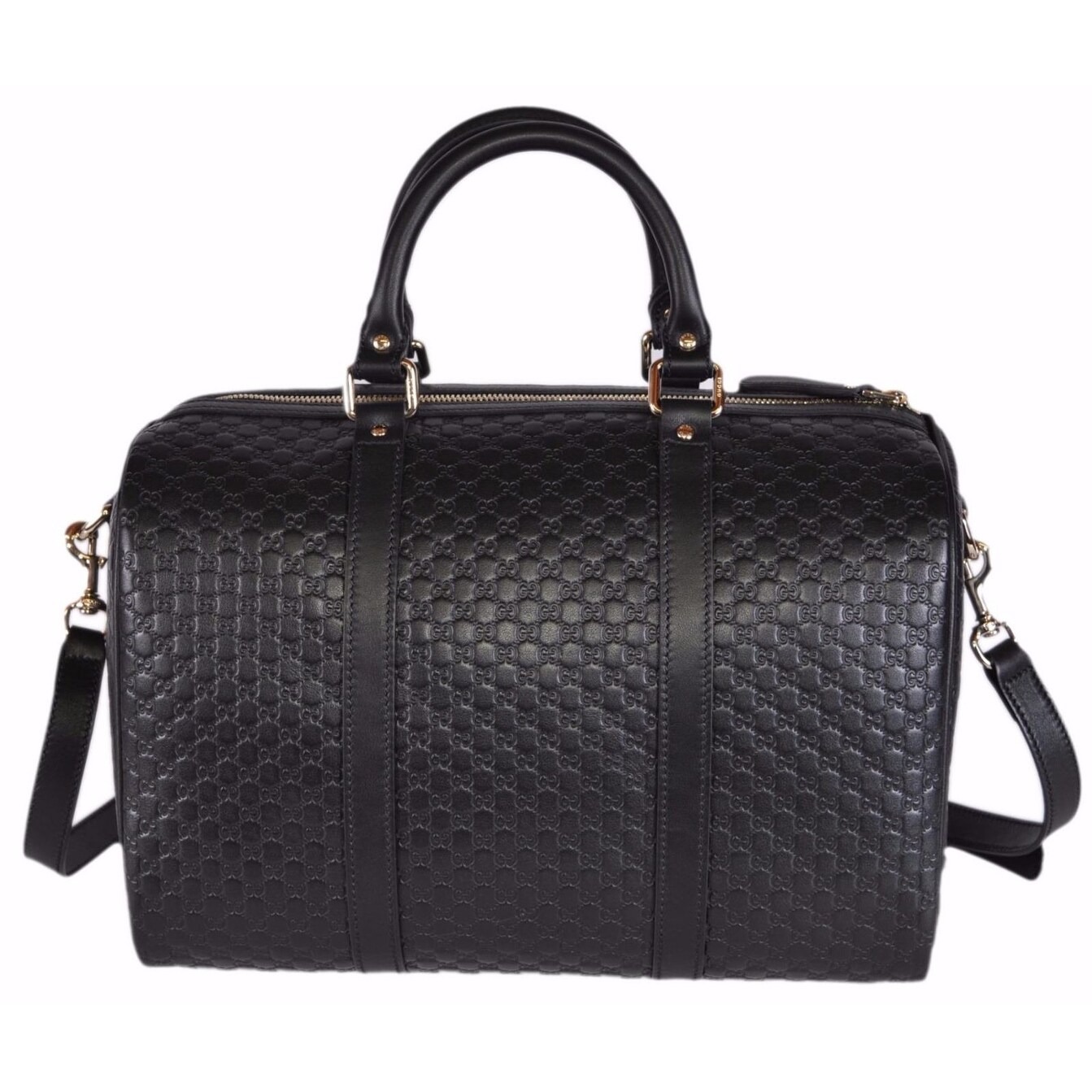 Gucci Black Leather 449646 Micro Gg Guccissima Boston Bag Satchel W Strap