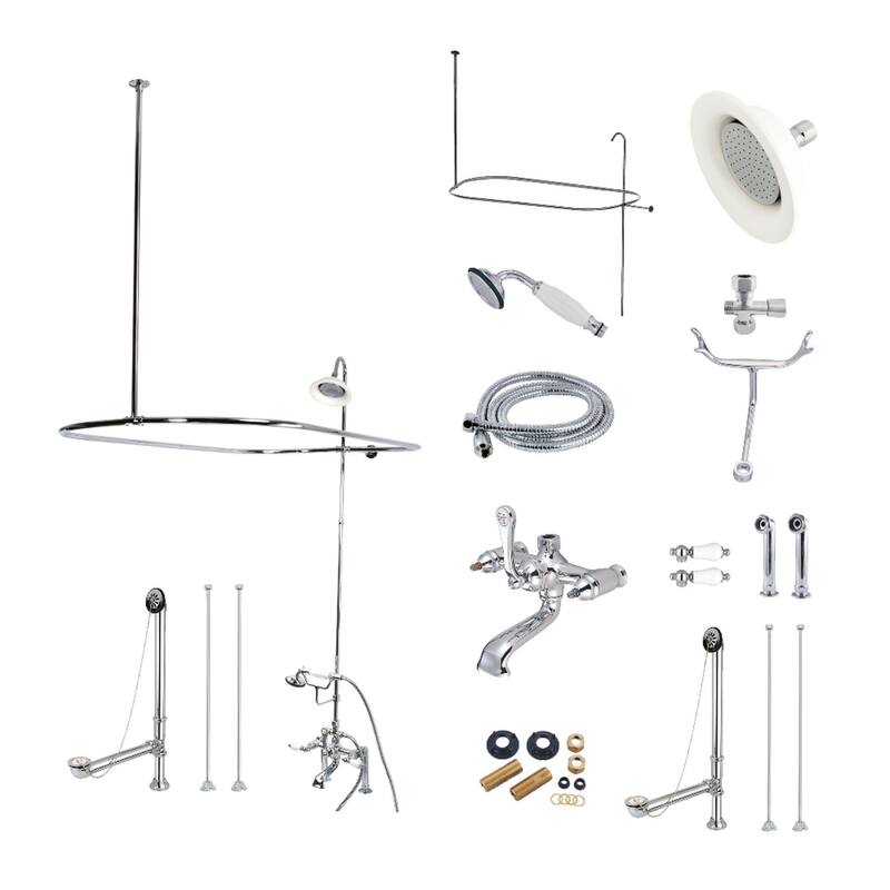 Vintage Clawfoot Tub Faucet Package with Shower Enclosure in Oil Rubbed Bronze - Polished Chrome