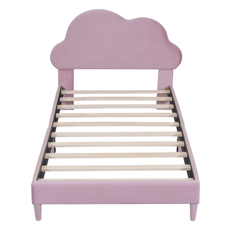 Twin/Full Velvet Upholstered Platform Bed with Cloud-Shaped Headboard