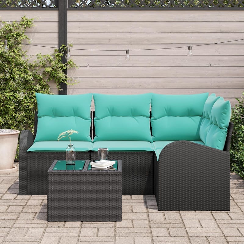 vidaXL 4/5 Garden Sofa Set with Cushions Black/Brown/Grey Wicker - 70.5 x 48.8 x 27.2