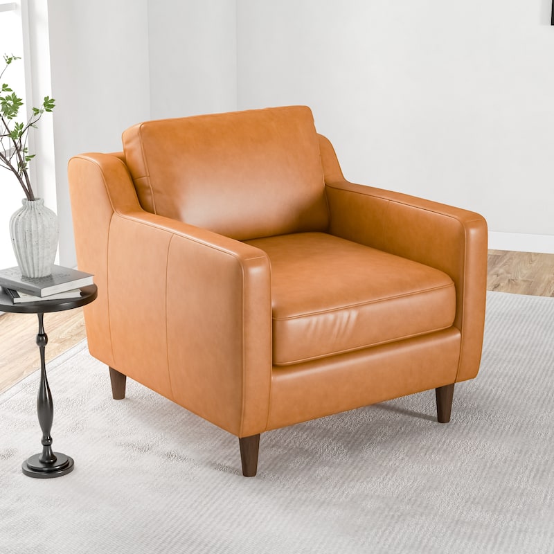 Madeline Modern Furniture Style Wide Top Leather Accent Lounge Chair in Cognac Tan Color
