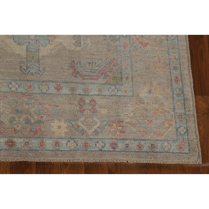 Hand Knotted Oriental 100% Wool Carpet Transitional All-Over Beige & Ivories Oushak Area Rug - 9' 3'' X 6' 2''