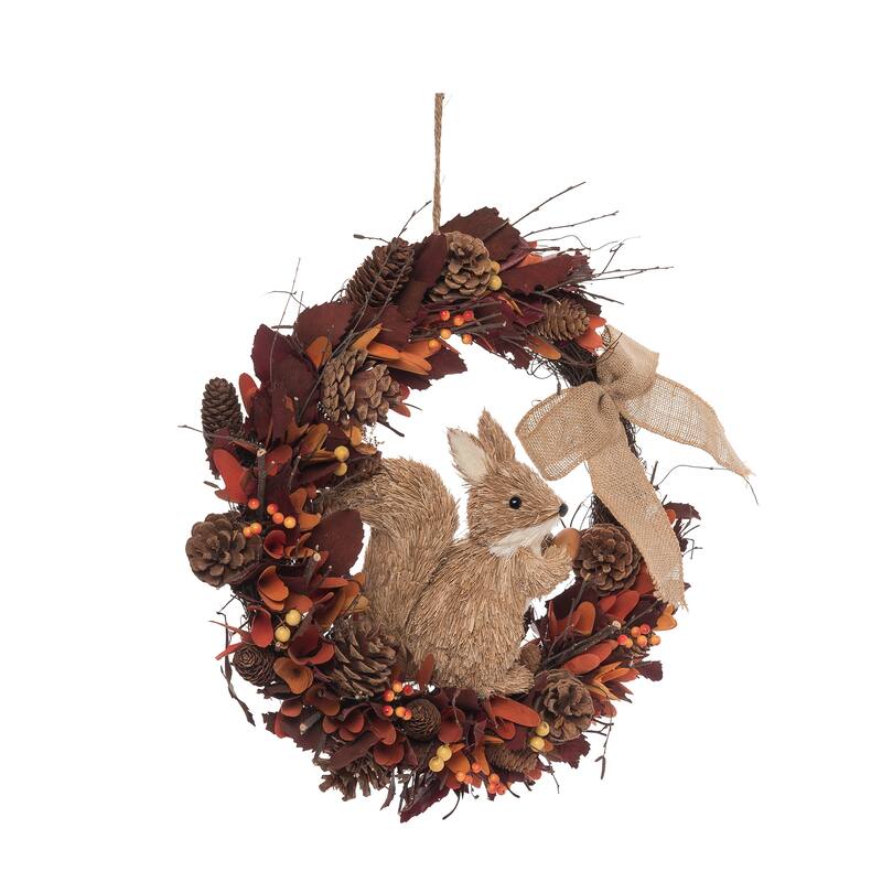 Transpac Natural Fiber 22.83 in. Multicolor Harvest Squirrel Wreath - Multi