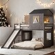 preview thumbnail 1 of 47, Playhouse-inspired Style Twin over Full Wooden Bunk Bed,Loft Bed with Playhouse,Farmhouse, Ladder, Slide and Guardrails Antique Gray