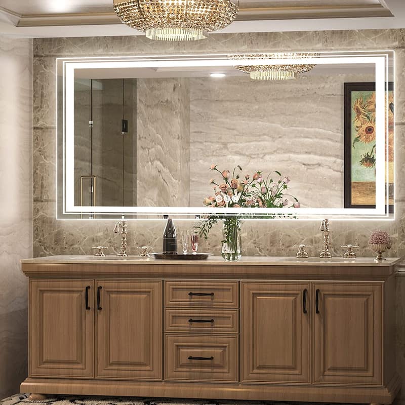 Extra Large LED Lighted Bathroom Mirror Wall Anti-Fog Vanity 3 Colors - 47 in. W x 24 in. H