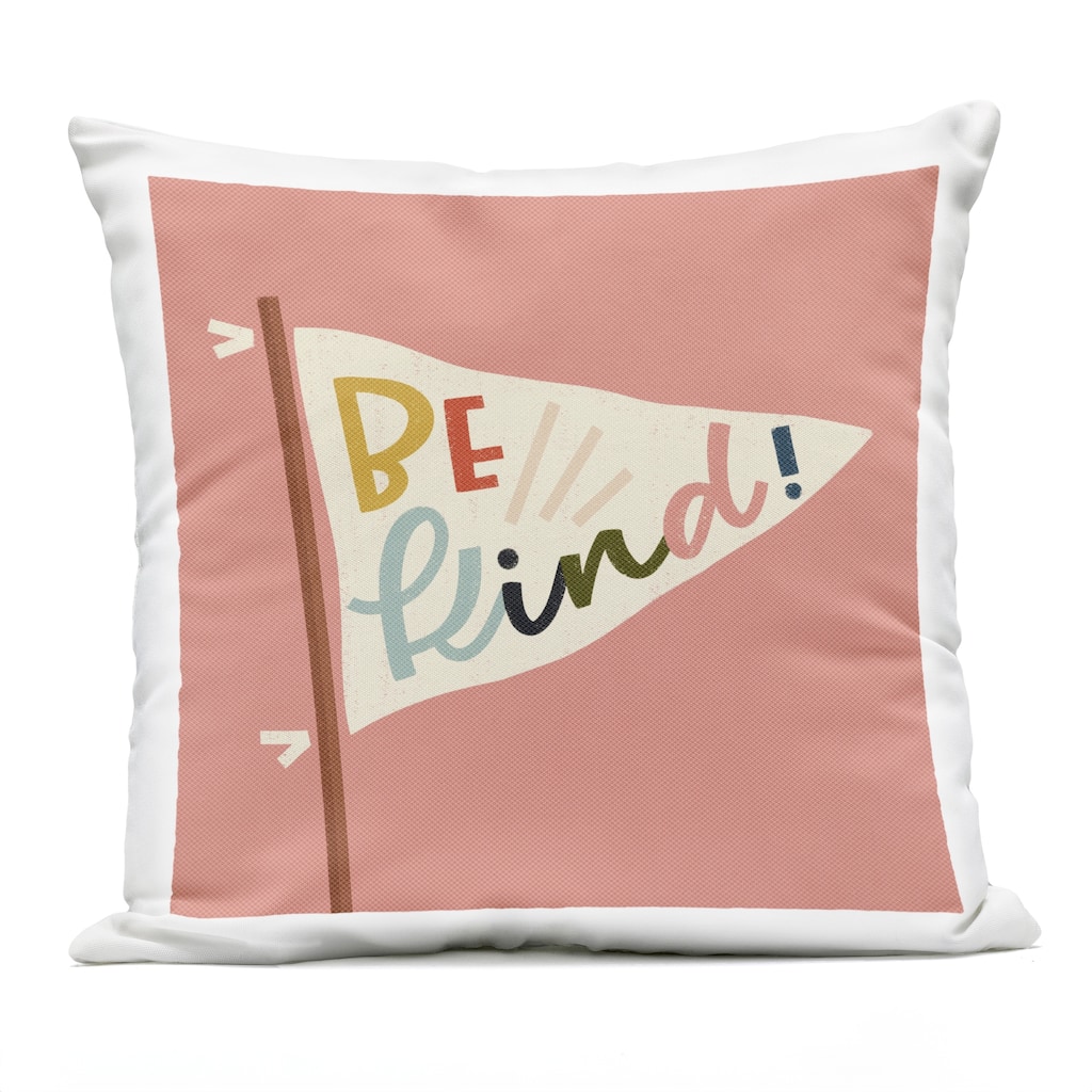Stupell Be Kind Phrase on Flag Printed Outdoor Throw Pillow Design by Sarah Hickman