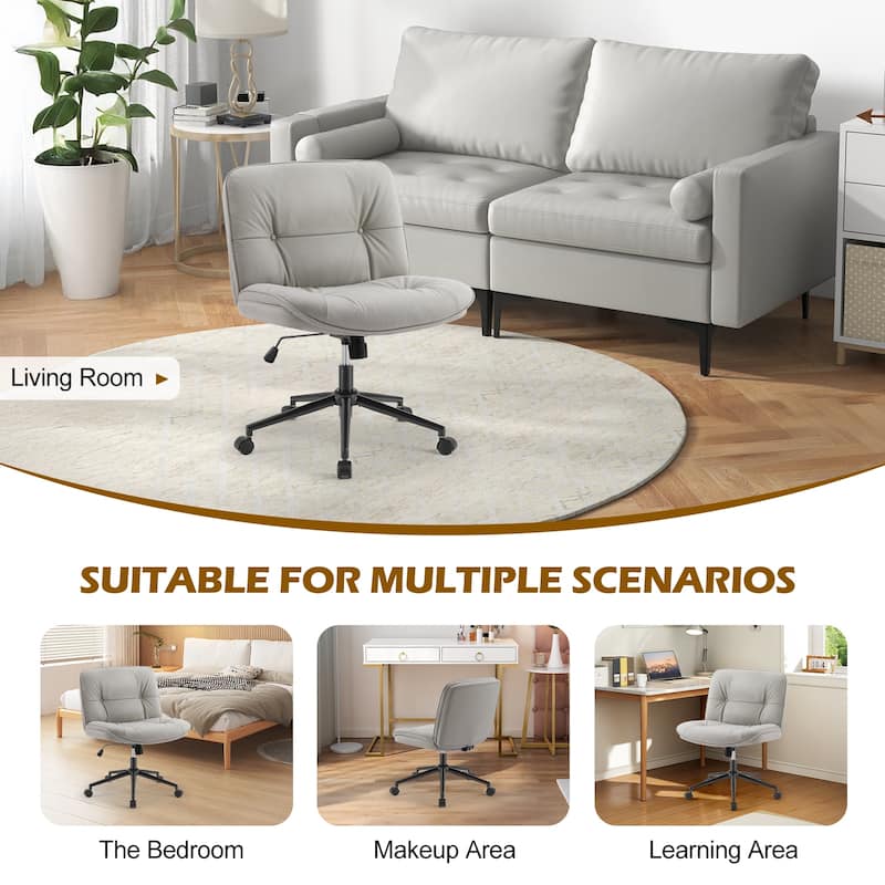 Armless Office Desk PU Leather Wide Seat with Wheels