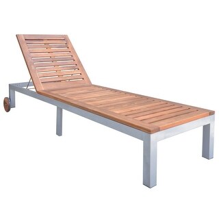 vidaXL Sun Lounger with Wheels Solid Acacia Wood - 81"x 28" x (12"-35")