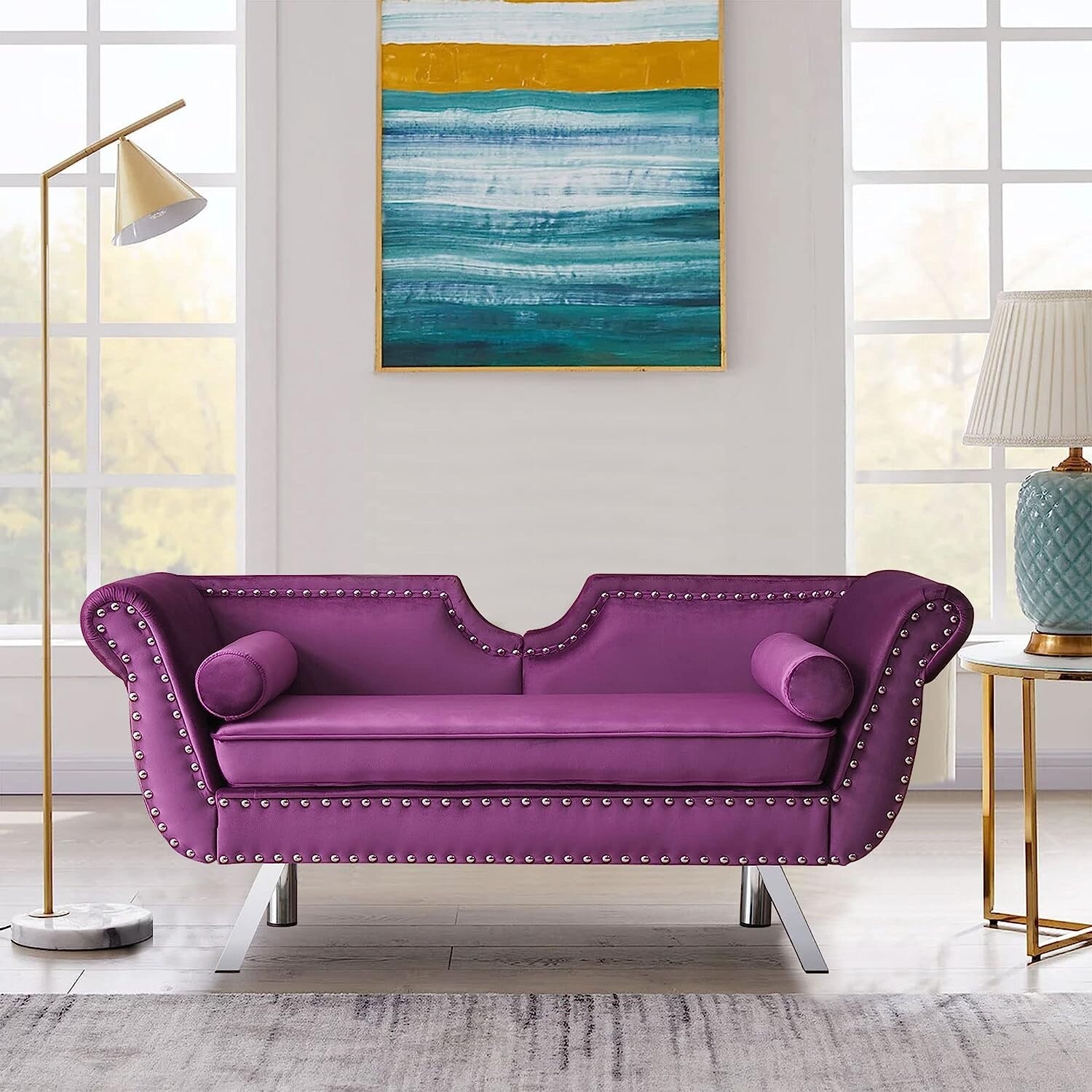 Purple velvet loveseat deals