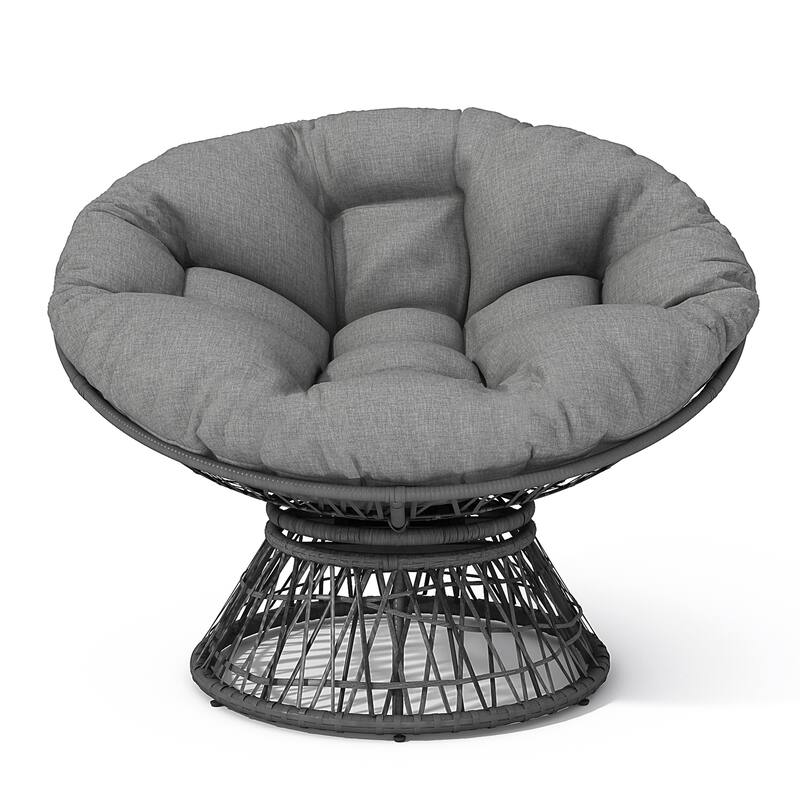 41.5" Ergonomic Wicker Swivel Chair with Cloud Thick Density Fabric Cushion, 3-proof Cover,High Capacity Iron Frame