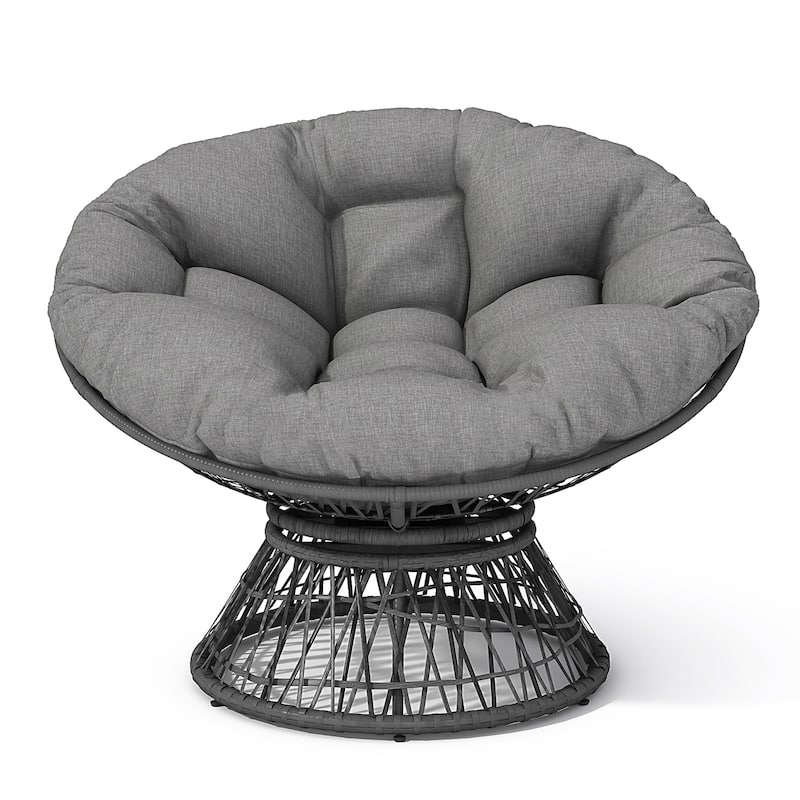 Polyester Wicker Swivel Lounge Chair with Thick Cushion and 360° Rotation