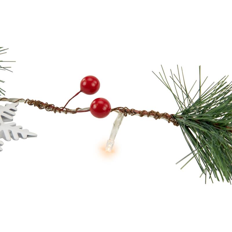 20ct LED Pine Berry Snowflake Garland Light Set 6ft Clear Wire