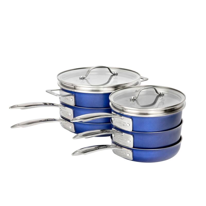 Granitestone Blue 15 Piece Stackmaster Nonstick Cookware Set with Glass Lids
