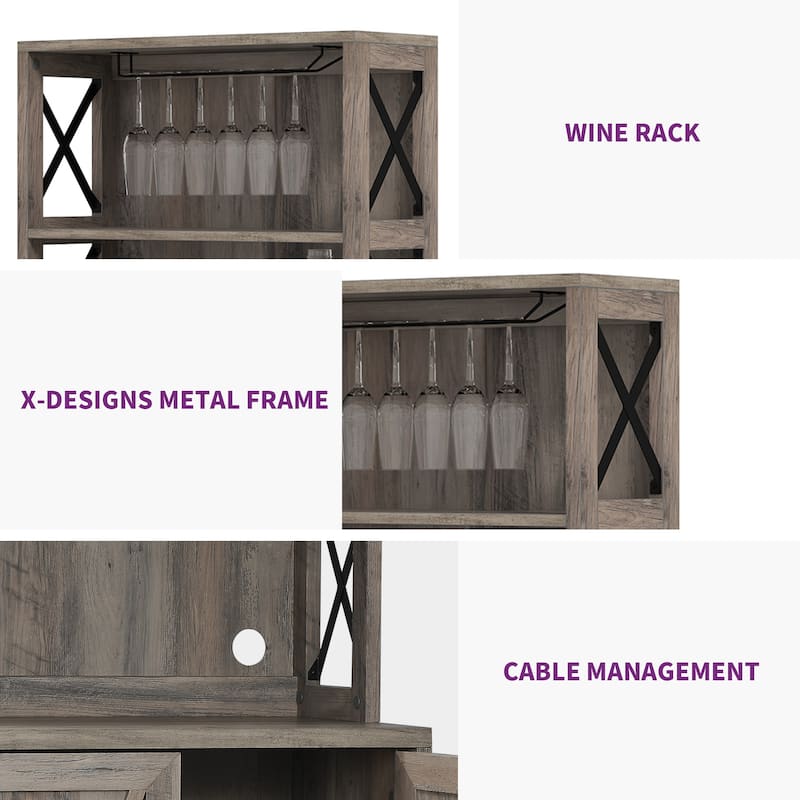 67" Tall Farmhouse Kitchen Coffee Bar Cabinet with Adjustable Shelves
