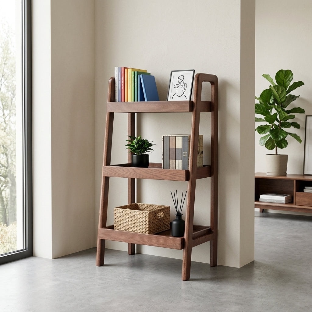 Javlergo 3-Tier Walnut Oak Storage Narrow End Table for Entryway Living Room Bedroom Solid Wood Shelf with Waterproof Finish