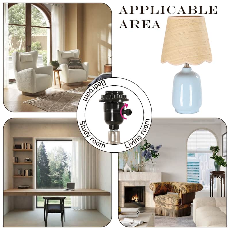 Rustic Ceramic Accent Table Lamp with Raffia Shade