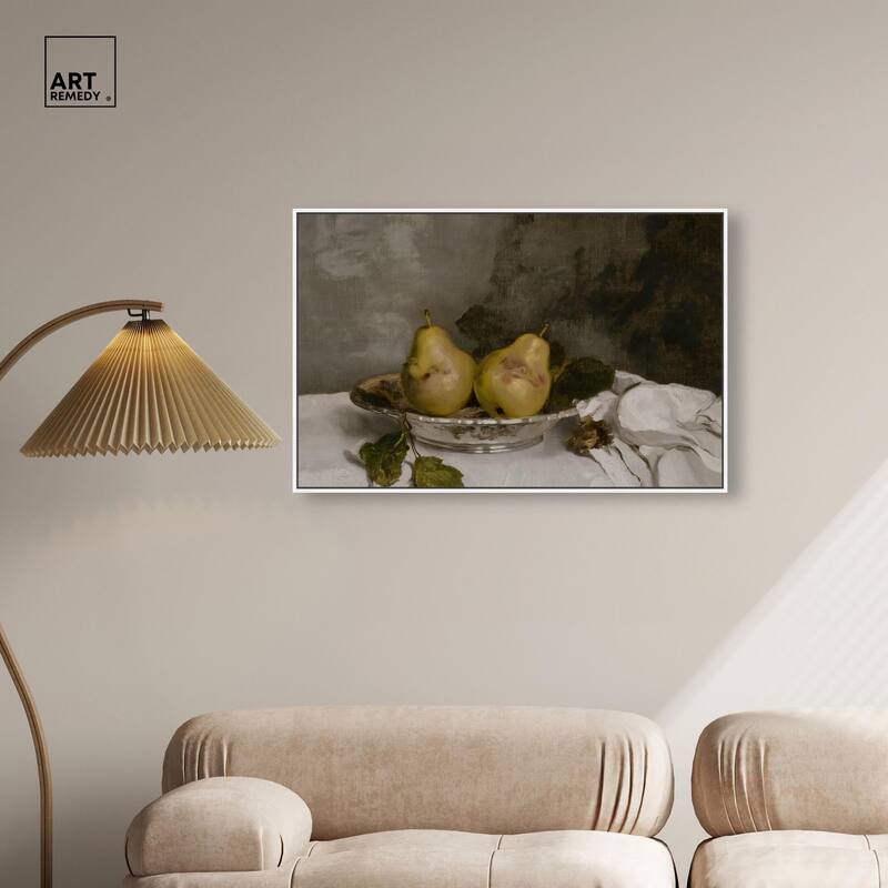 Two Pears in a Silver Bowl Canvas by Art Remedy