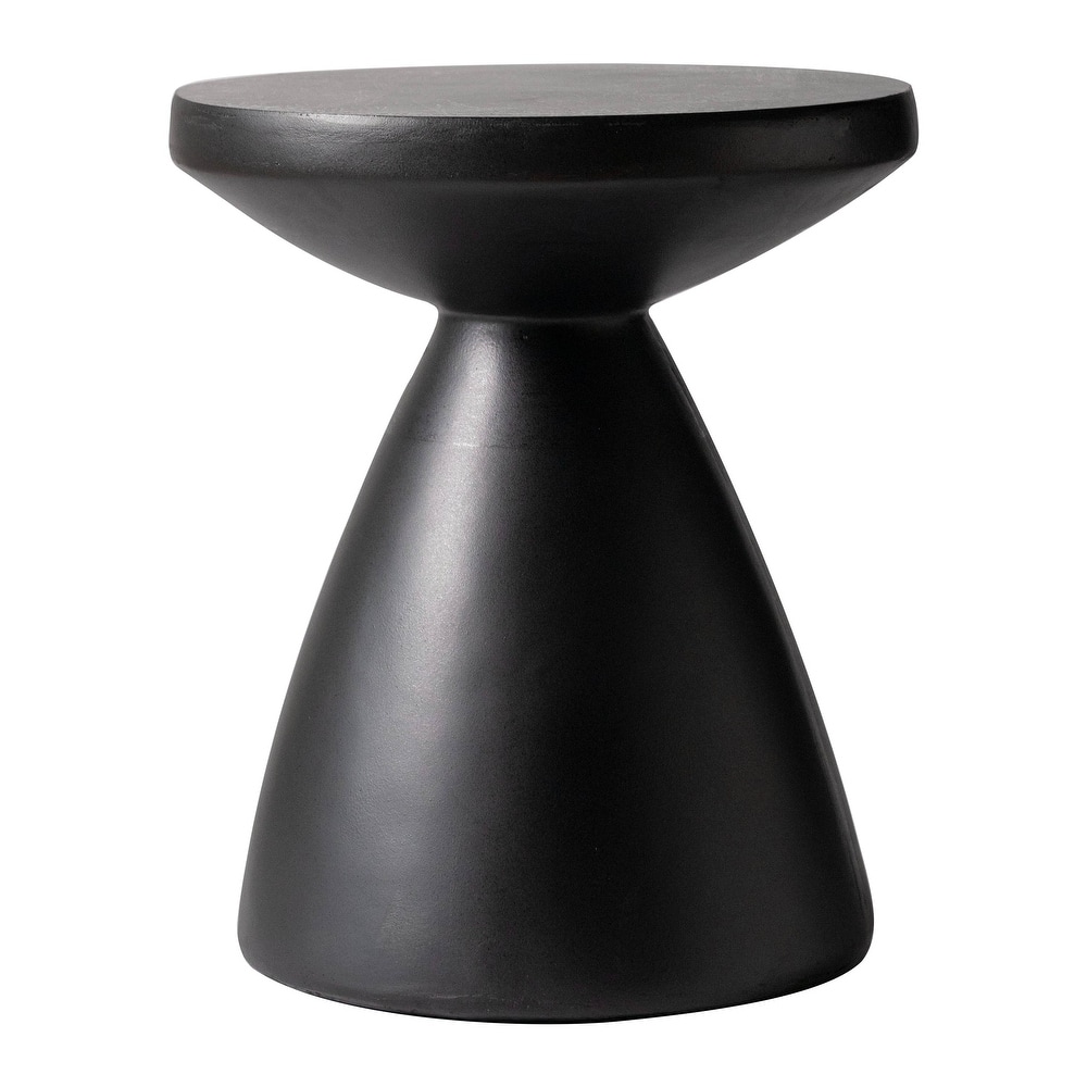 Dune Modern Round Fiberstone Side Table Indoor Outdoor Accent Table Pedestal Base Compact End Table
