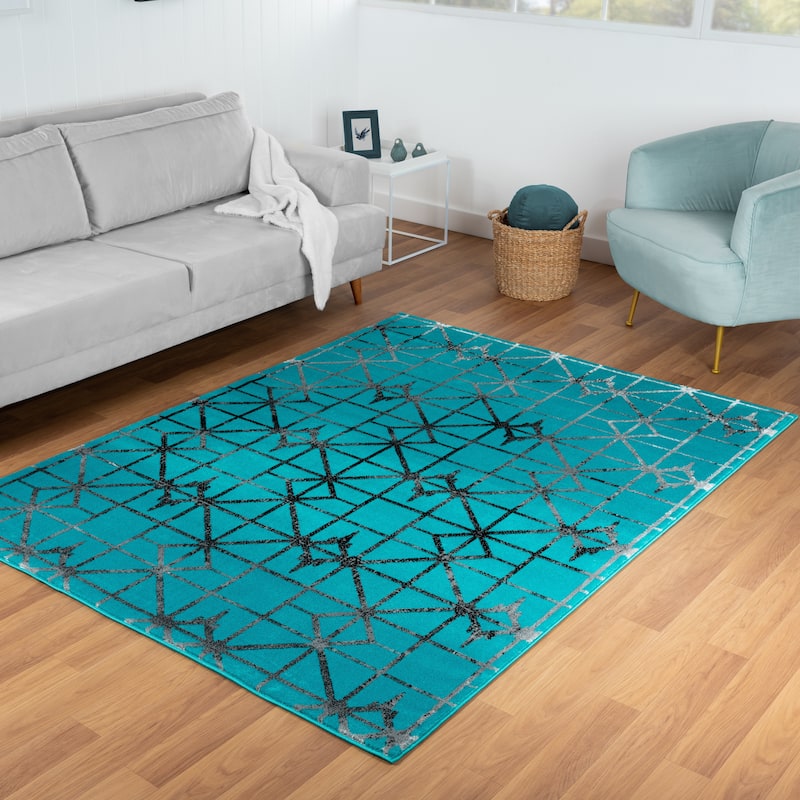 Samos Collection Blue Contemporary Area Rug