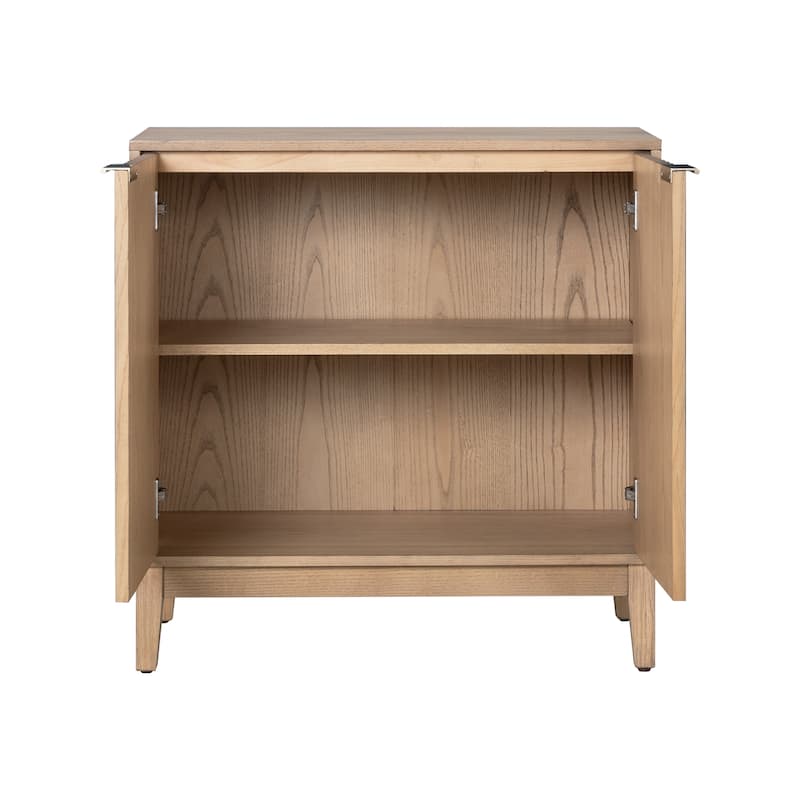 Bedroom Fluted Wood Nightstand, Accent Cabinet with Brass Handles, Storage Cabinet Buffet with Shelf