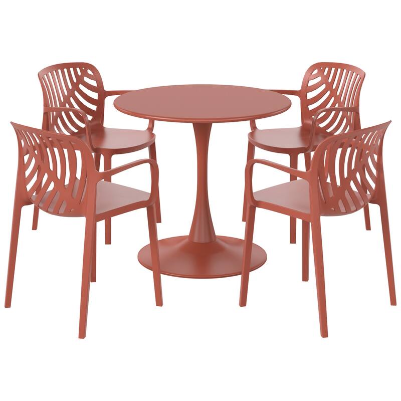 Frond and Form 4-Person Outdoor Round Dining Set - Red