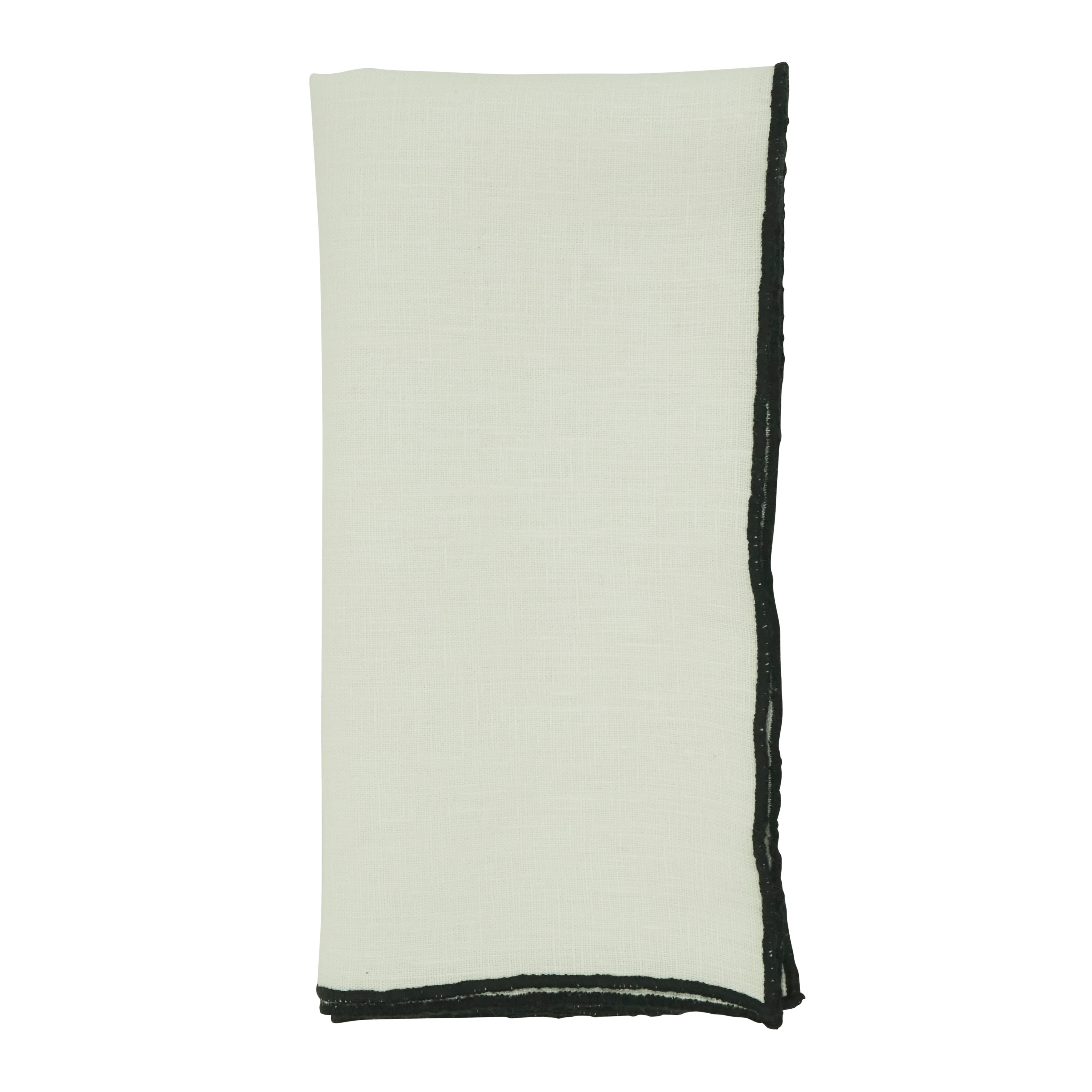 SET OF 6 - STONE WASHED LINEN NAPKINS // WHITE + BLACK TRIM Cloth