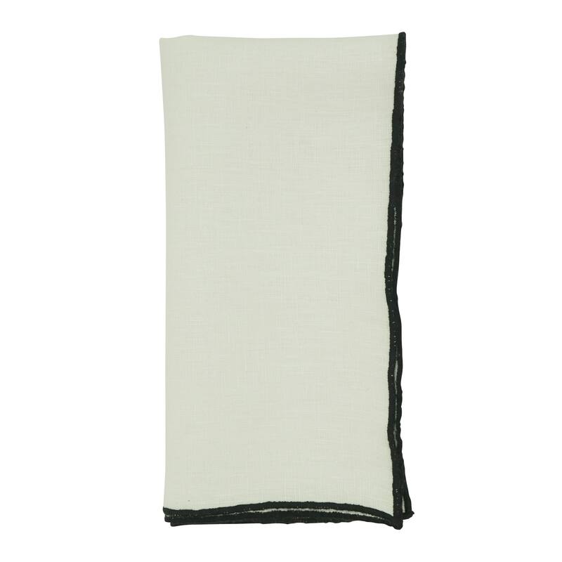 Stonewashed Linen Napkins With Stitched Border Design (Set of 4)