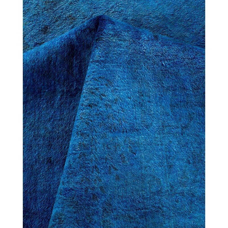 Overton Hand Knotted Wool Vintage Inspired Modern Contemporary Overdyed Blue Area Rug - 8' 3" x 10' 4"