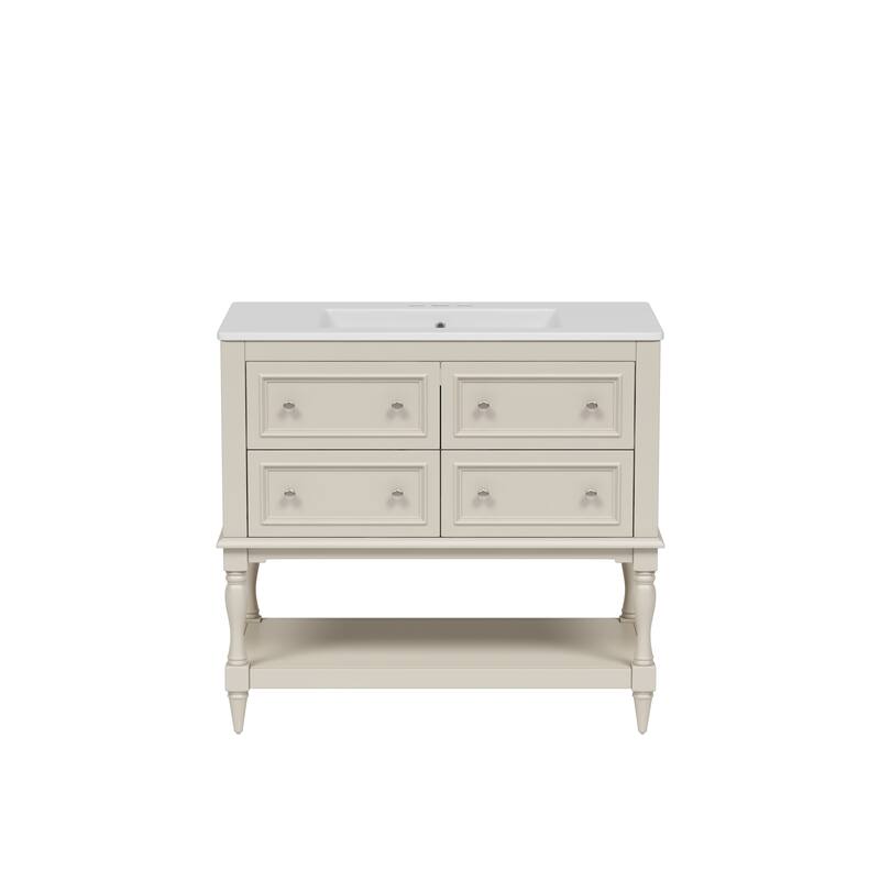 Roomfitters 36" Vanity with Medicine Cabinet, Mirror Cabinet with Shelf, Solid Wood Bathroom Cabinet with 4 Drawers