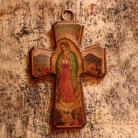 Novica 'Virgin of Guadalupe' Handmade Decoupage Cross