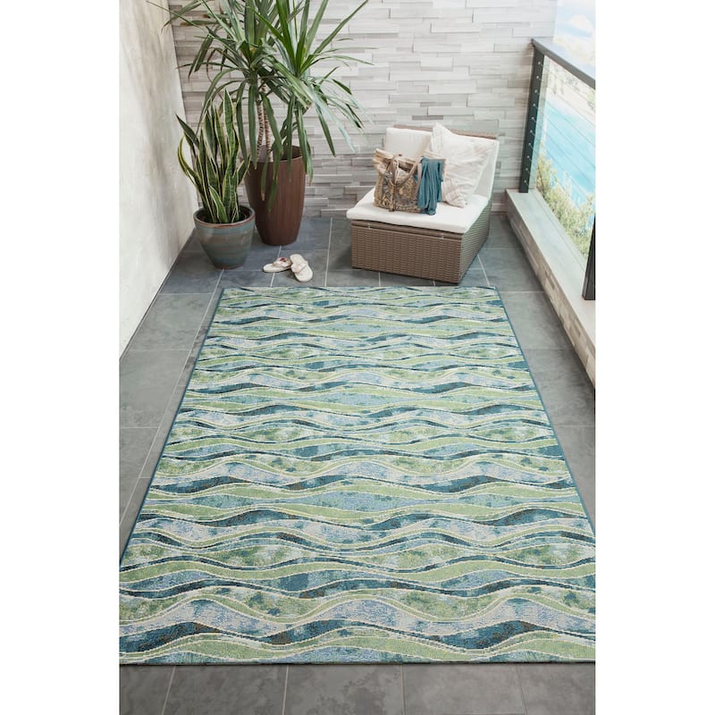 Liora Manne Marina Wave Indoor/Outdoor Area Rug - 3'3" x 4'11" - Ocean