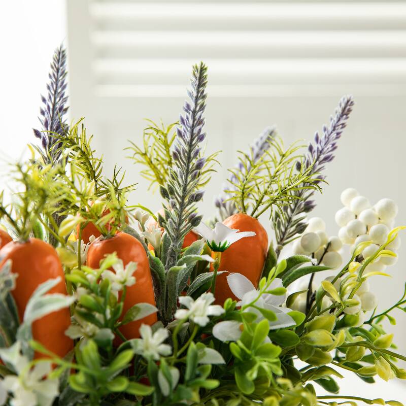 Glitzhome 12.5"L Easter Carrot Floral Wreath in Metal Wagon Centerpiece Table Decor