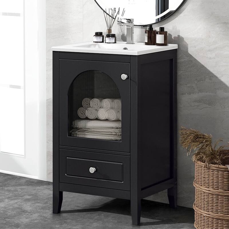20" Bathroom Freestanding Vanity with Ceramic Sink - Black