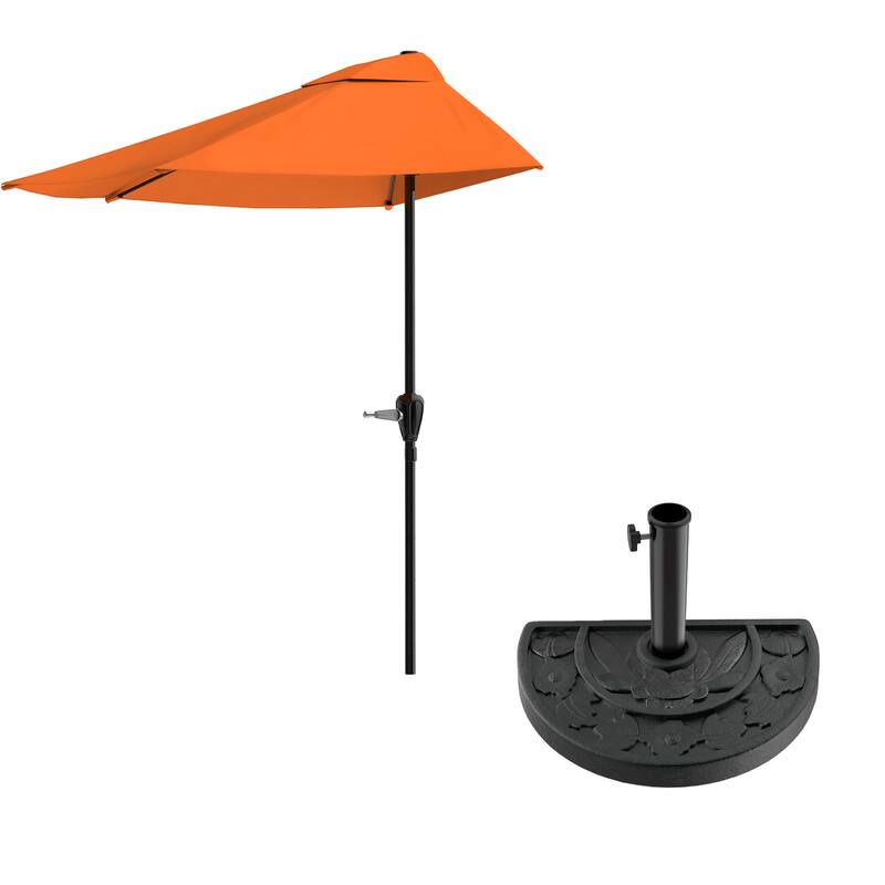 Pure Garden 9ft Half Umbrella with Base