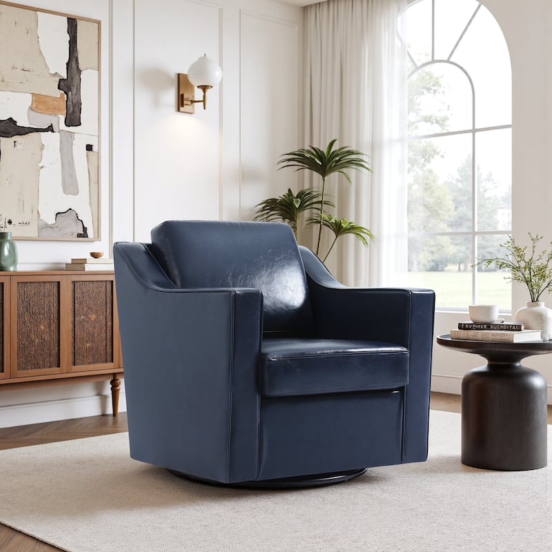 30'' W Vegan Leather/Chenille Swivel Accent Chair with Armrest