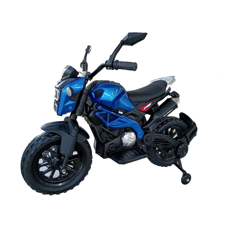 Electric Motorcycle for Kids, kids ride on motorcycle, 12V Electric Dirt Bike with Training Wheels, Hand Racing Foot Brake - Blue