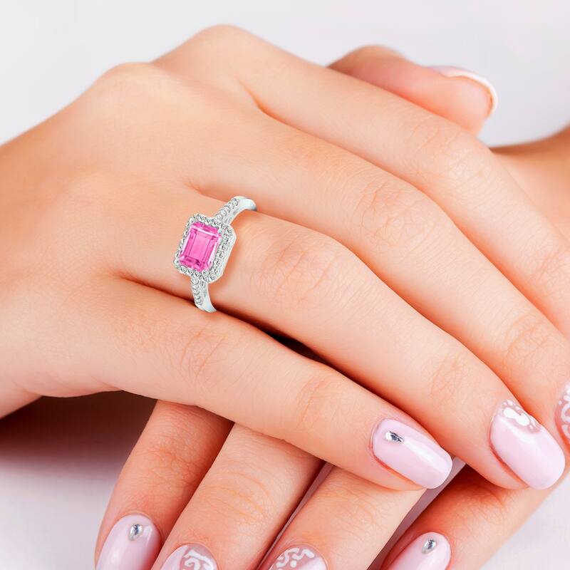 Marquee Jewels 2 1/2 Carat TW Emerald Cut Pink Topaz Diamond Ring in 10K White Gold