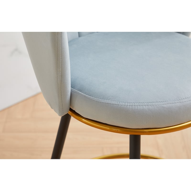 Set of 2 Contemporary Bar Stools with Rounded Padded Velvet Seat and Swivel Function
