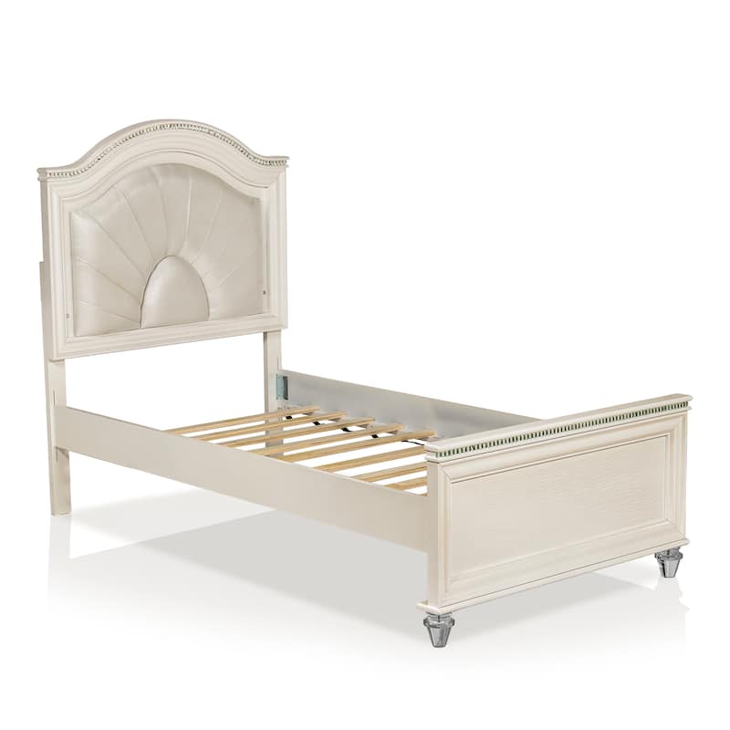 Silver Orchid Avery Glam Pearl White Upholstered Panel Bed