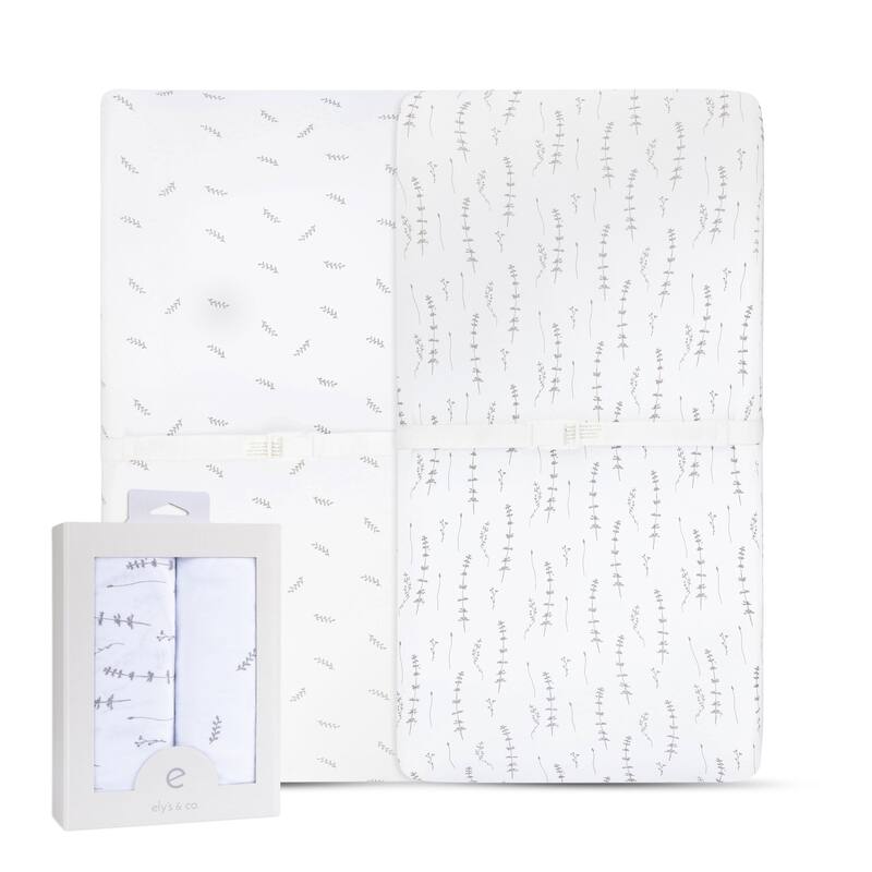 Ely's & Co. Baby Fitted Changing Pad Cover - Cradle Sheet Set - 2 Pack - 32" x 16" - Forest Grey Leaf