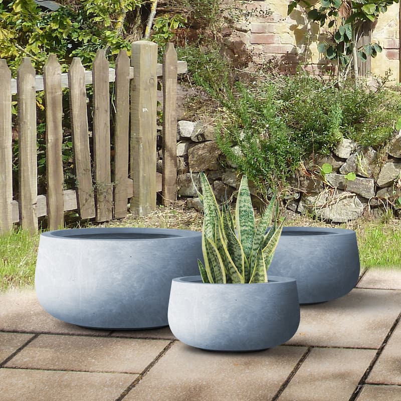 Durx-litecrete Lightweight Concrete Modern Low Bowl Cement Planter-Set of 3 - 19.7'x19.7'x9.8'