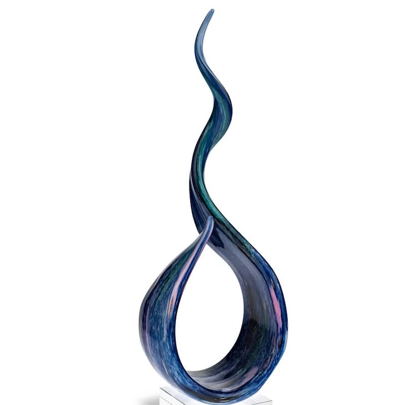 HomeRoots19" Blue and Green Murano Glass Modern Abstract Tabletop Sculpture