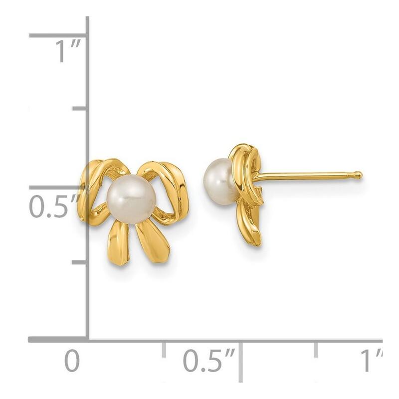 Curata 14k Yellow Gold 9mm 3-4mm White Button Freshwater Cultured Pearl Post Earrings